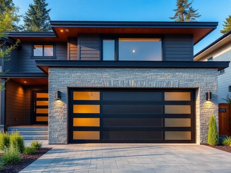 Modern contemporary garage door with glass panels installed in Sammamish